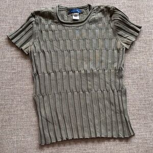 Austin Reed Olive Textured Short Sleeve silk Tee